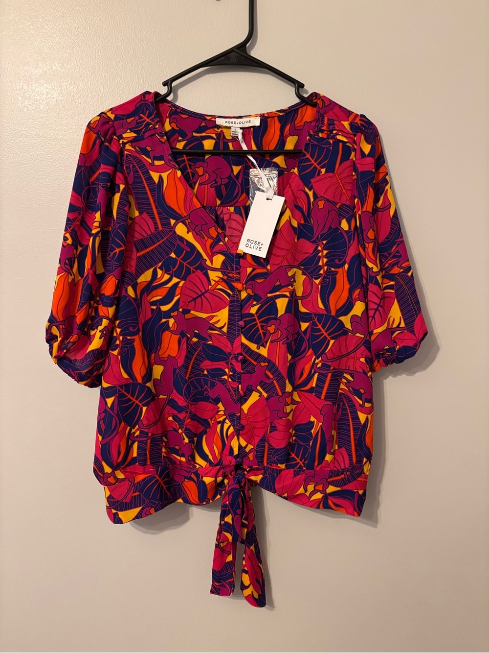 Rose & Olive Vibrant Pink, Orange & Yellow Tie-Front Blouse